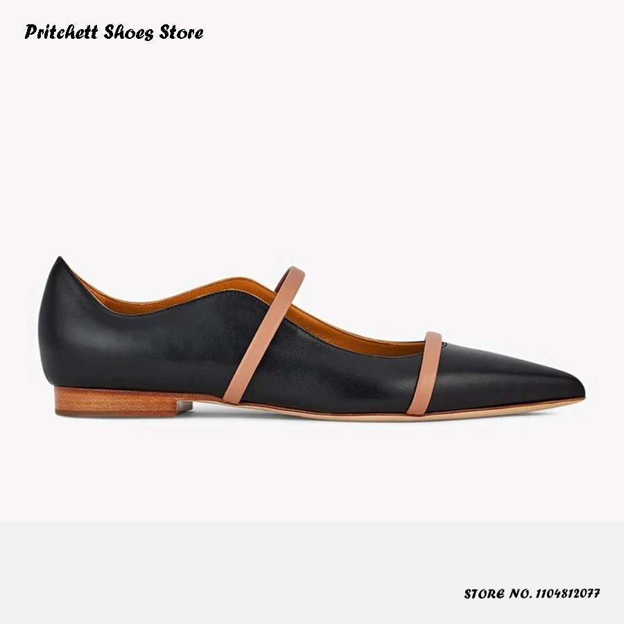 Men Shoes Size - Damen-Ballerinas aus Leder mit zwei Riemen,